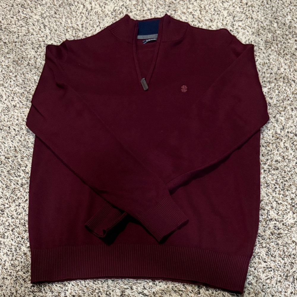 Izod Men's Maroon Zip-Front Pullover Sweater